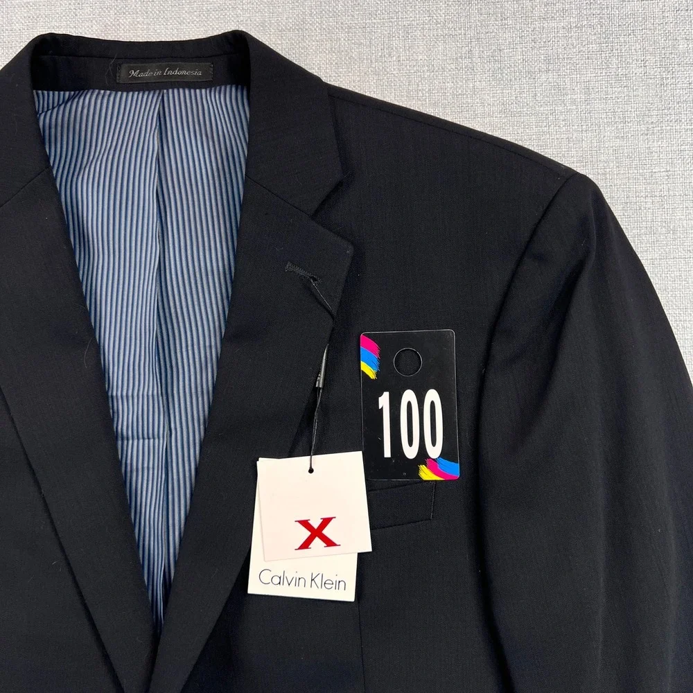 Calvin Klein Extreme Slim Fit Wool Blazer Men 42 Short Navy Preppy‎ Office NEW